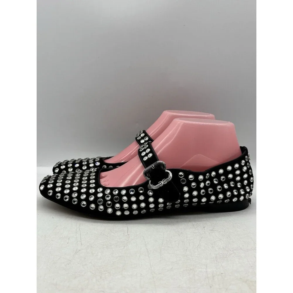 Sam Edelman Michaela Gem Mary Jane Flats Womens Size 8 Black Studded